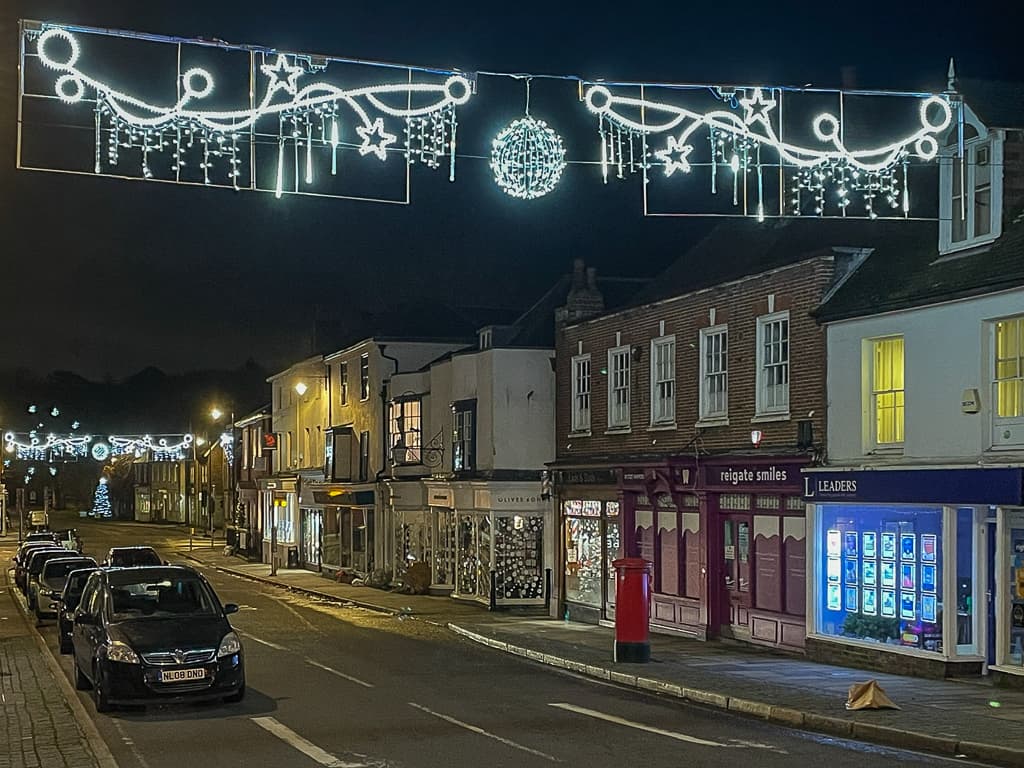 Christmas lights on Bell Street, Reigate