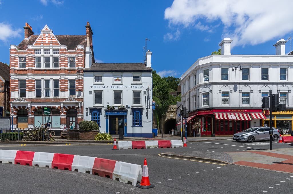 Reigate town centre, looking along the High Street