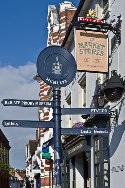 Fingerpost signpost in Reigate town centre